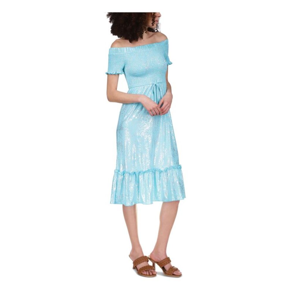 MICHAEL MICHAEL KORS Womens Turquoise Waist Pullove Midi Dress Petites P\XS